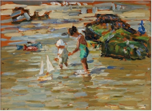 Miss Dorothea Sharp (1874–1955). Paddling in the shallows (FS16/255), oil on board.
        Sold for £6,200.