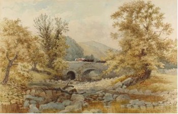 Cattle Crossing Shaugh Bridge, Devon by Philip Mitchell (1814-1896) will cater for those with more traditional tastes. (EX63/25).