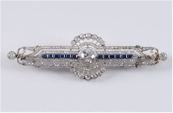 A Belle Epoque platinum, diamond and sapphire bar brooch (FS18/235), which is being offered in the Jewellery section of our next Fine Sale in April 2013.