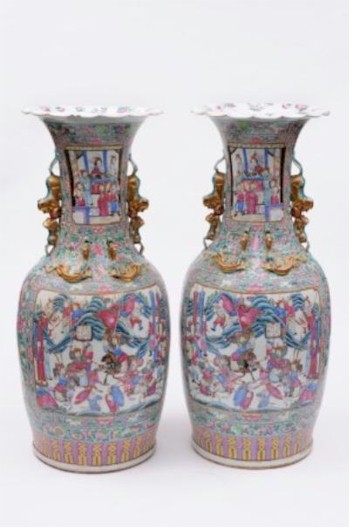 A Pair of Large Canton Famille Rose Porcelain Vases (FS18/492) that are being offered in the Ceramics section of our two
        day Fine Sale on 24th/25th April 2013.