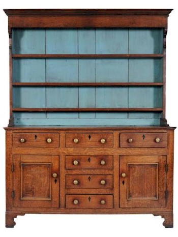 An early 19th century oak dresser (SF18/1002) from The Nye Collection. The Nye Collection
        is being dispersed over two sales, the first of which is being held in Honiton in
        Devon on 5th July 2013. The second sale will be in October 2013.