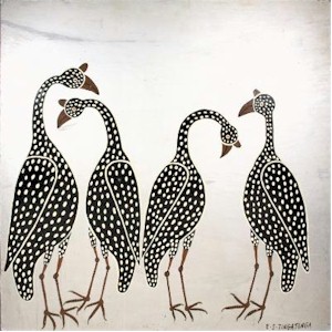 Guinea Fowl painted by the mardered Tanzanian artist Edward Saidi Tingatinga (1932-1972) (HO73/69).