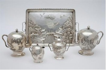 A Chinese Four Piece Silver Tea and Coffee Service (FS20/110) that is estimated at between £1,000
        and £1,500 in the Silver Auction of our Autumn 2013 Fine Sale, which has online live bidding support.