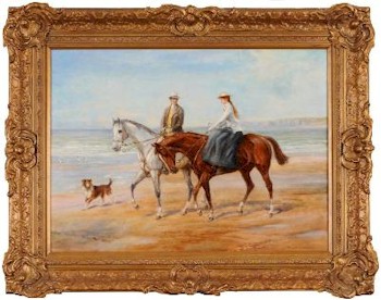 Riders on the Shore (FS20/408) painted by the ever popular artist Heywood Hardy
        (1842-1933) was one of the auction highlights of the sale, realising £22,000.