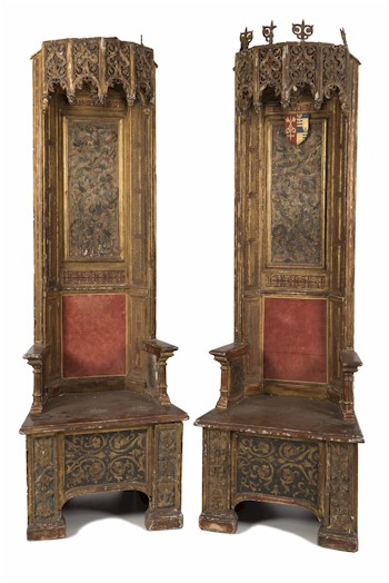 A pair of 16th Century Italian thrones that will be offered in the three day Spring 2014 Fine Art Auction on 29th/30 April 2014 and 1st May 2014,
    which will be available live online.