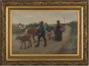 Off to Market by Harold Harvey (1874-1941) is typical of his early work and carries a pre-sale estimate of between £8,000 and £12,000.