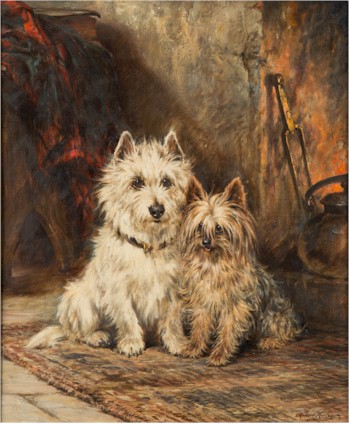 The Summer 2014 Fine Art Auction also features an animal painting by Robert Morley
        (1857-1941) of a West Highland terrier and a Dandie Dinmont terrier (FS23/285),
        which carries a pre-sale estimate of £1,200-£1,800.