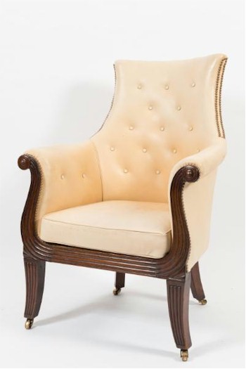 A Regency Mahogany bergere armchair (FS23/724) is expected to sell for £400-£600 in the period furniture sale that will also be accepting bids online over the Internet.