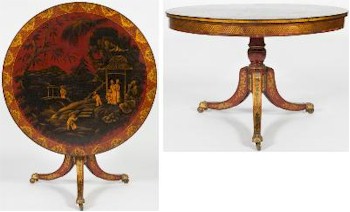 The highlight of the period furniture auction was the 19th Century red lacquer and chinoiserie circular breakfast table (FS23/770)
        that fetched £16,000 in the South West of England salerooms.