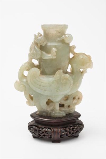A fine Chinese carved celadon jade pheonix and chilong vase (FS23/526) realised £5,800 in the Works of Art auction.