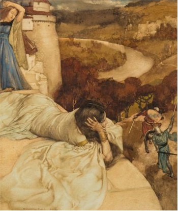 The watercolor illustration for Mallory's Morte d'Arthur (FS23/245) by William Russell Flint (1880-1969) sold for £6,000.
