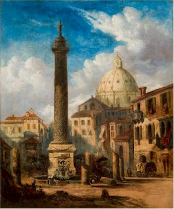 An oil painting by Clarkson Stanfield (1793-1867) of the spectacular Trajans Column in Rome (FS24/271) is estimated at £2,000-£3,000.