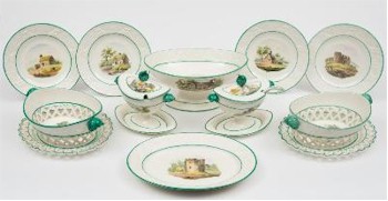 A Wilson creamware topographical part dessert service (FS24/438) is set to attract bids of £800-£1,200 during the ceramics auction within the Autumn 2014 Fine Sale in Exeter.
