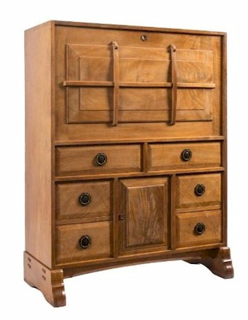 The star lot of the entire sale was a Cotswold School walnut secretaire cabinet (FS24/868) produced by Peter Waals (1870-1937), fetching £34,000.