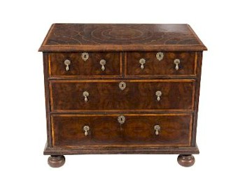 The furniture auction includes a late 17th century walnut oyster veneer, sycamore banded and inlaid rectangular chest (FS25/773).