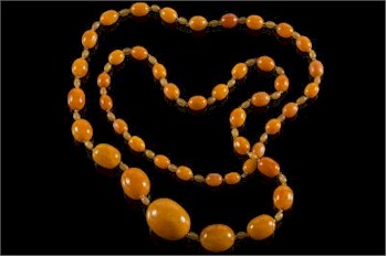 This forty-five amber bead necklace (FS25/226) is being offered at our South West of England auction complex with a 
        pre-sale estimate of £1,500-£2,000.