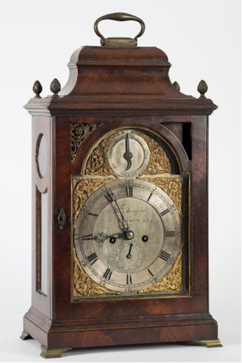 The 18th century mahogany bracket clock (FS25/713) by Thomas Langford of London in the Fine Sale is expected to fetch £1,200-£1,400 in our Exeter salerooms.