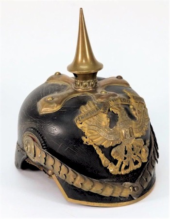An Imperial German Officers Pickelhaube with Hanoverian Field Artillery Wappen (SC20/359), which is being sold in the
        Sporting and Collectors Sale on 25th/26th February 2015 in our Exeter salerooms and online through our live bidding platform partners.