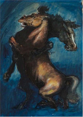 Two Stallions Fighting, Circa 1956 (SF20/94) by Robert Lenkiewicz - one of 114 pieces by the artist in The Lenkiewicz Legacy Sale.