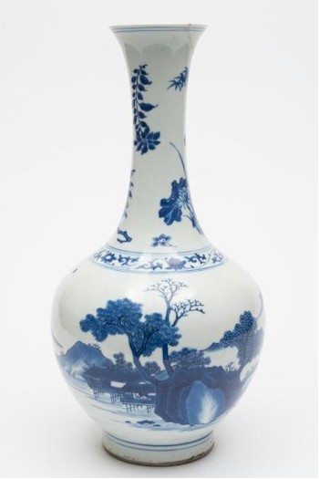 A Chinese Blue and White Bottle Vase (FS26/465) being offered in the Ceramics Auction of the Fine Art Sale.