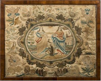A 17th Century Stumpwork Picture (FS27/512) is expected to fetch £800-£1,200 at auction.