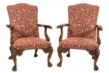 A Pair of Carved Mahogany Library Armchairs in the 18th Century Irish Taste (FS27/697).