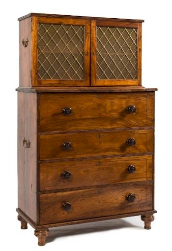 A 19th Century Colonial Hardwood and Inlaid Secretaire Cabinet (FS28/861) from a private collection of colonial and campaign furniture.