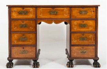 A 19th Century Indo Colonial Hardwood and Ivory Inlaid Rectangular Kneehole Desk (FS28/859).