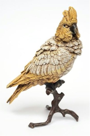 A Bergman Cold Painted Bronze Model of A Yellow and White Cockatoo (FS28/703).