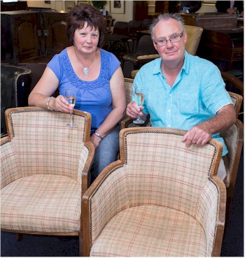 Tina Tonkin and Russ Harrison with a set of Heale's chairs they submitted for the Autumn Fine Sale.