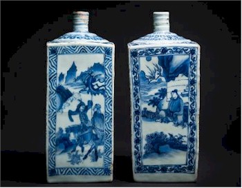 A highlight of the ceramics auction will be the matched pair of Chinese Blue and White Square-section Bottles (FS29/502) that carry
        a pre-sale estimate of £2,000-£4,000.