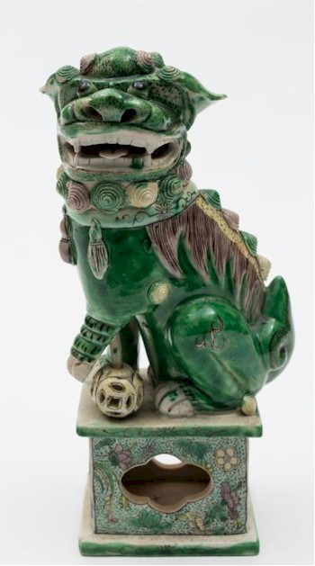 This 23cm high Chinese Famille Verte Biscuit Buddhist Lion (FS29/506) is also being sold in the auction.