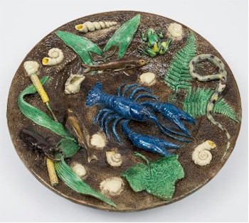 An example of the PalissyWare on offer in the ceramics auction: Francois Maurice, A Paris School Palissy Ware Dish (FS29/571).