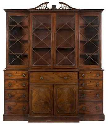 The Georgian furniture also includes a George III Mahogany Breakfront Secretaire Library Bookcase (FS29/1091), which
        is expected to realise between £4,000 and £6,000.