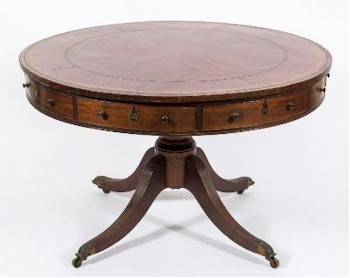A Regency Mahogany and Inlaid Circular Drum Top Library Table (FS29/983) from the Rockbeare Manor Collection.