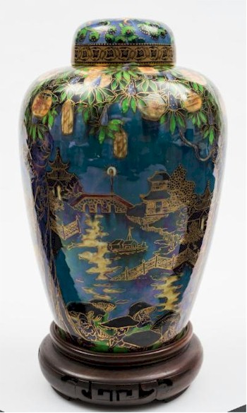 A Wedgwood 'Willow Fairyland' lustre vase and cover designed by Daisy Makieg-Jones (FS29/577) carries a pre-sale estimate of £700-£900.
