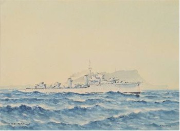 Eric Erskine Campbell Tuffnell (1888-1978) - HMS Fearless Off Gibraltar (MA16/873).