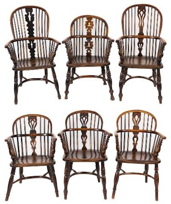 These six early 19th Century Stick Back Windsor Elbow Chairs (FS31/960) carry a per-sale estimate of between £1,500 and £2,000.