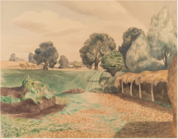 The watercolour Field at Wiston (Sussex) (FS32/335) by the artist John Northcote Nash (1893-1977) realsied ££4,900.