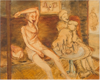 Jim Gilbert (1933-1995): Sheila Drunk (FS33/383). Oil on canvas. 40x50cm. Estimate £80-£120.