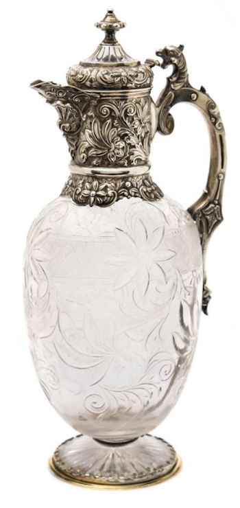 A Victorian silver mounted 'rock crystal' glass claret jug (FS36/133).