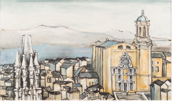 Gustav Hellmut Sail (1908-1971): Girona Cathedral. Oil on Canvas; 59x101cm; Estimate
        £100-£200.