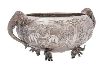 A large Burmese White Metal Bowl (FS43/120) sold for £1,150).