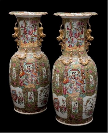 A pair of large Canton Famille Rose Enamel Baluster Vases (FS44/513) fetched £5,800.