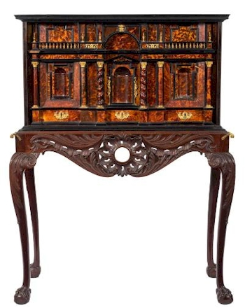 An early 18th Century Italian tortoiseshell, ebony and coromandel wood architectural
        cabinet on a 19th Century carved mahogany stand (FS45/1080).