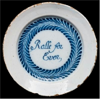 A Bristol Blue and White Delftware 'Electioneering' Plate (FS45/629).