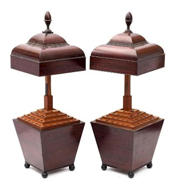 A pair of late Regency Inlaid Mahogany Square Cutlery Urns (FS45/876).