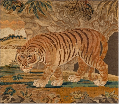 A particularly large needlework picture of a tiger that is included in the sale
        on 10th March 2020.