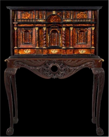 An early 18th Century Italian Tortoiseshell, Ebony and Coromandel Wood Architectural
        Cabinet on a 19th Century Carved Mahogany Stand (FS46/979).