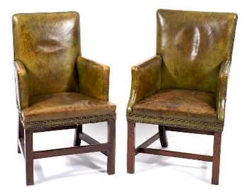 A pair of Georgian Mahogany and Leather Club Armchairs (FS46/953).